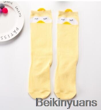 #39 met dierenprint, katoenen babysokken, kniehoge sokken met cartoonprint, schattige kindersokken voor peuters en meisjes: Gele kuiken / 0 to 1 jaar 23cm
