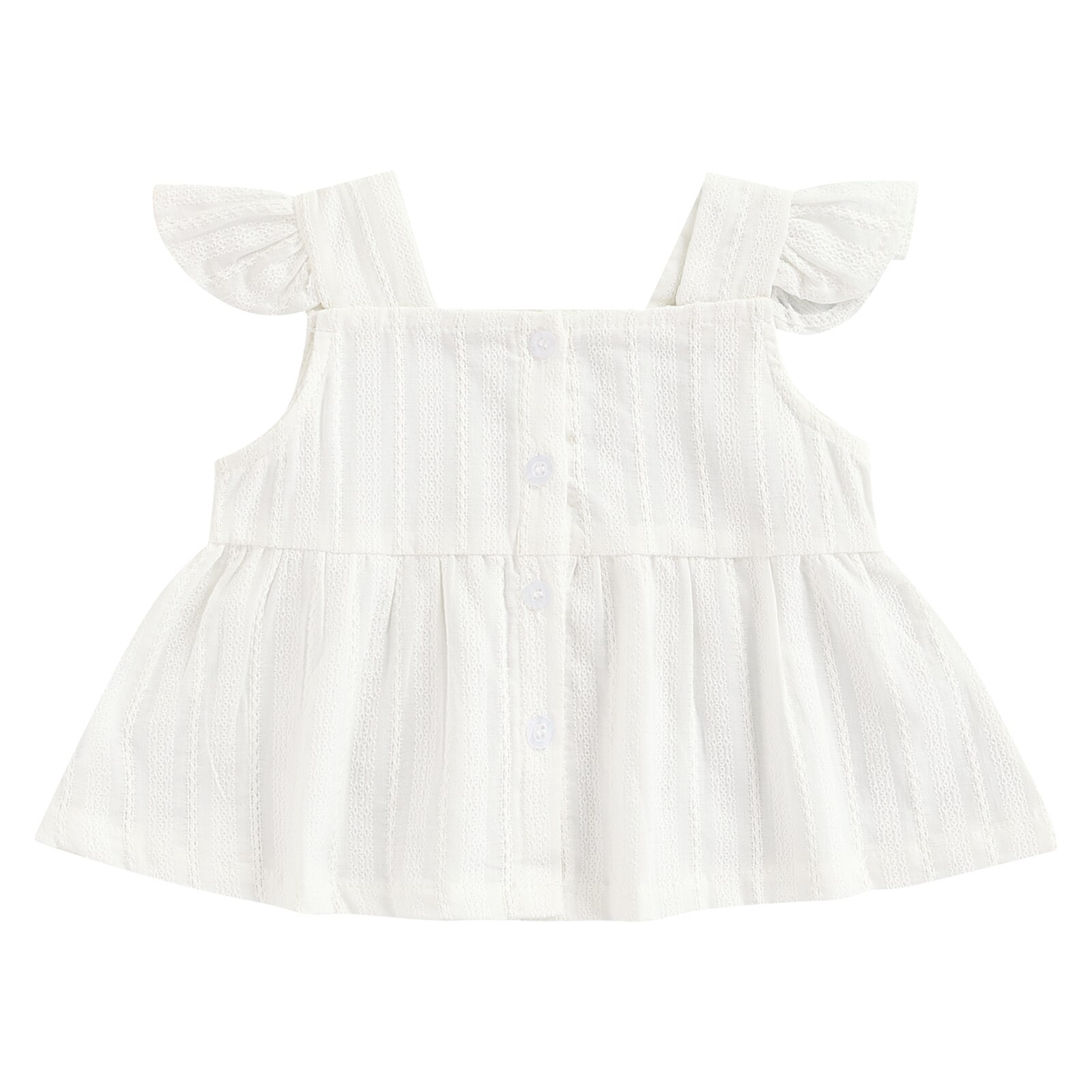 Tops de verano para niña pequeña, Camiseta con estampado de flores, manga con mosca, cuello cuadrado, cierre de botón, línea A: D / 12 meses