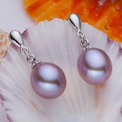 Zhboruin Natuurlijke Parel Oorbellen Voor Vrouwen 925 Sterling Zilveren Sieraden Water Parel Huwelijkscadeau: B Purple
