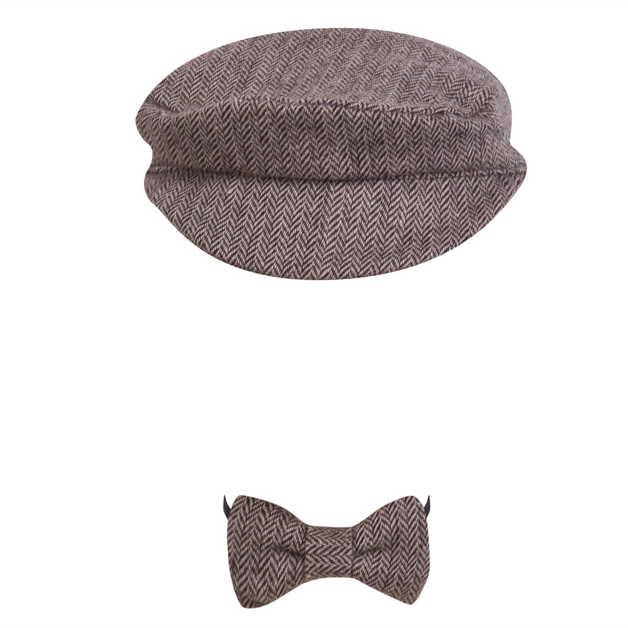 Newborn Baby Peaked Beanie Cap Hat + Bow Tie Photo Photography Prop Outfit Set Little Gentle Man Cap Baby Accessories: Brown