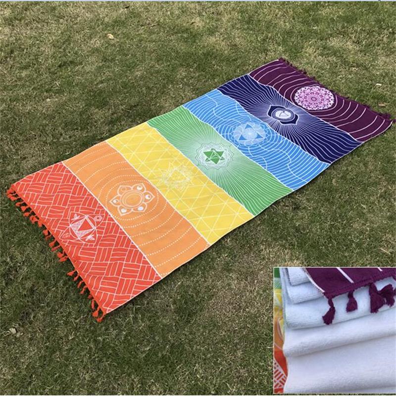 Betere Handdoek Materiaal Bohemen India Mandala Deken 7 Chakra Regenboog Strepen Tapestry Strandlaken Yoga Mat Badhanddoek