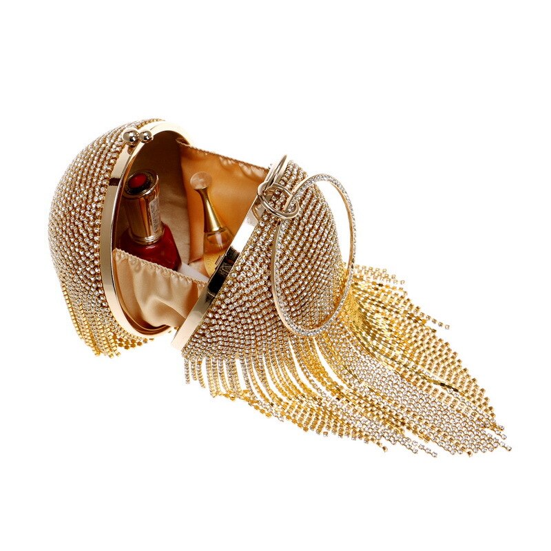 bolso con borla de cristal, el bolso más bonito y divertido de forma redonda, dorado, plateado, clutch, bolsos de noche a la , bolsos rojos, bolsos de mano para mujer