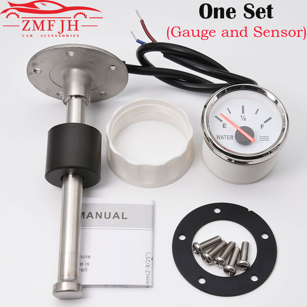 52mm Water Level Gauge with Red Light 240-33ohm Water Tank Level Indicator Meter with Fuel Level Sensor 100MM 200MM 300MM 400MM