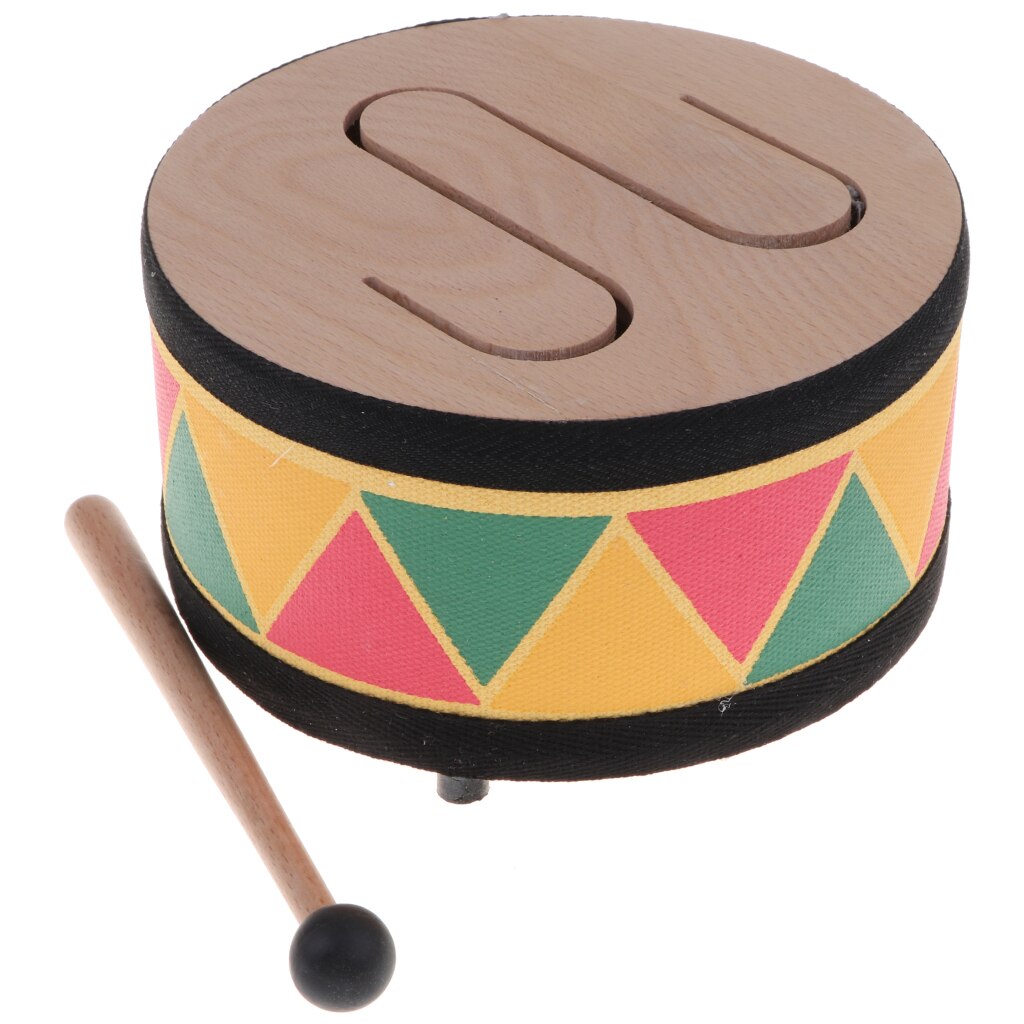 Instrumento de percusión de tambor redondo de tres tonos de madera, Juguete Musical para niños,