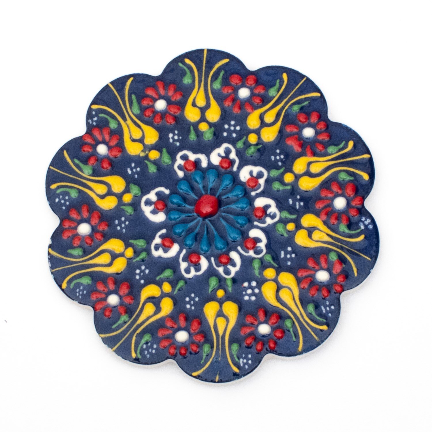 Tableworks Handmade Ceramic Coaster 4'lü Set-Lace Navy Blue