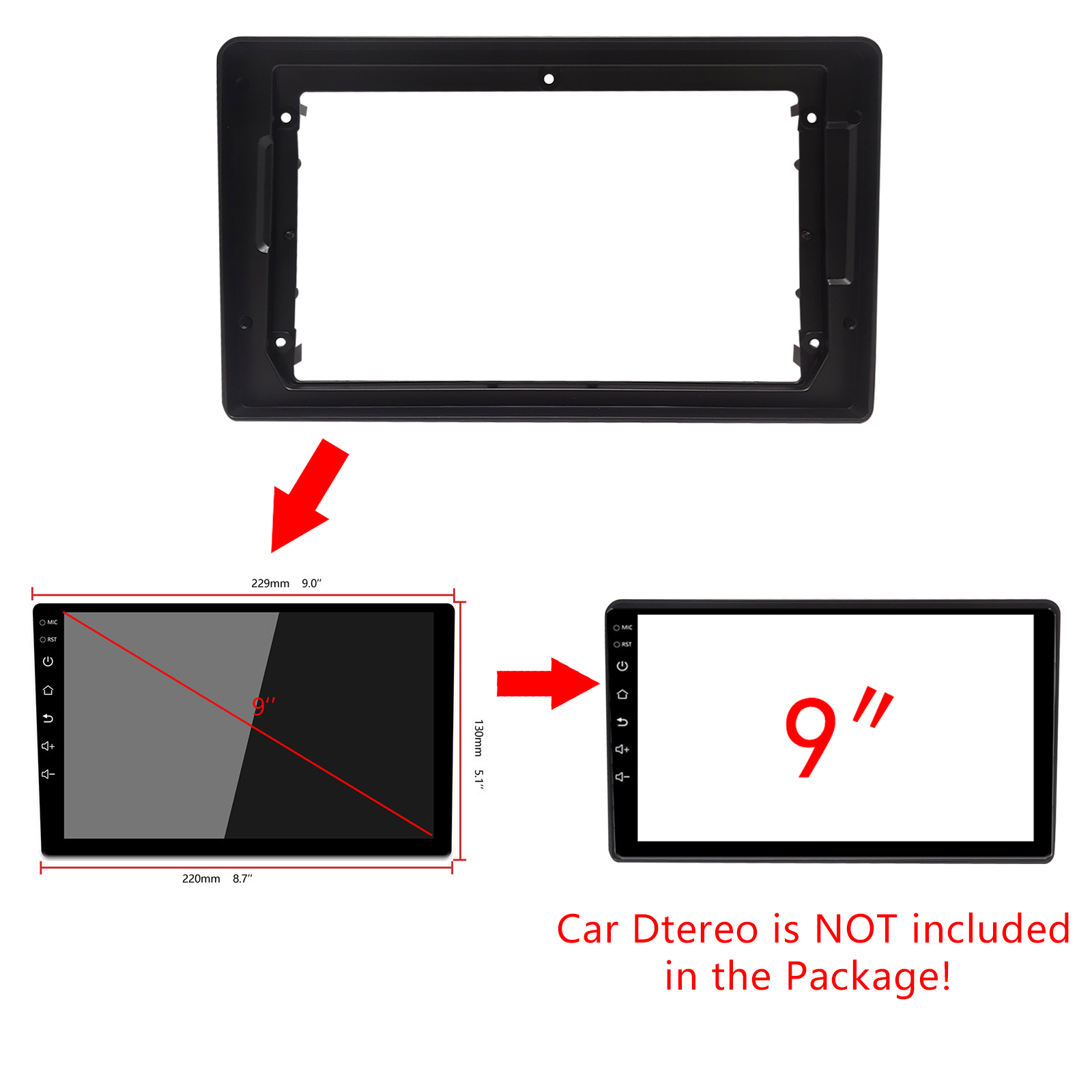 1DIN 2Din Car DVD Frame Audio Fitting Adaptor Dash Trim Kits Facia Panel 9 inch For Toyota Etios + Double Din Radio Player