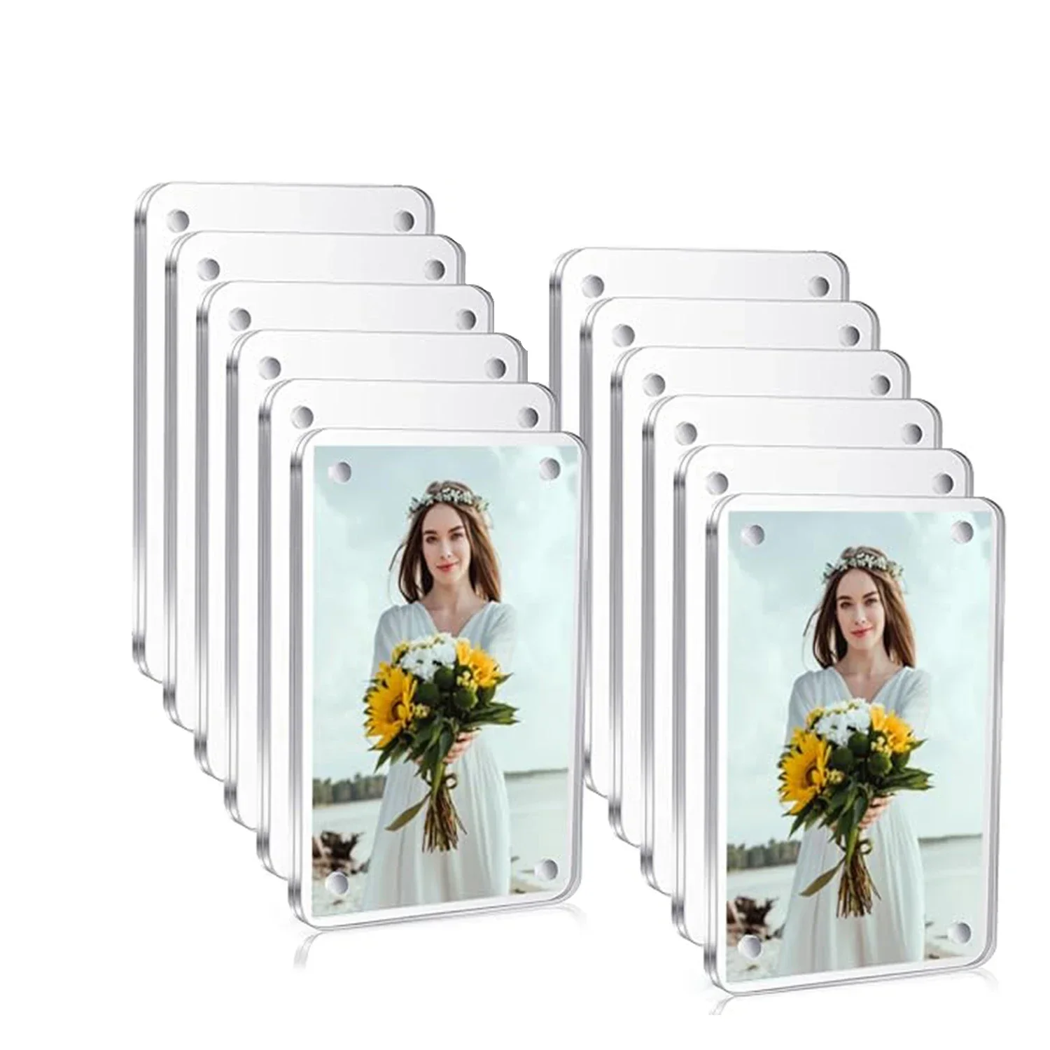 Magnetischer Bilderrahmen aus Acryl, Mini-Fotorahmen für den Kühlschrank, doppelseitiger Magnet, Brieftaschengröße, geeignet für Polaroid-Folie: Black