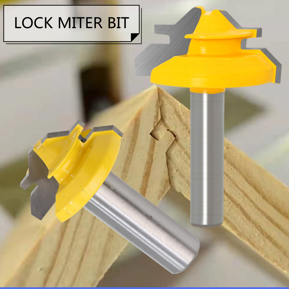 6 To1/2inch Shank 45 Degree Lock Miter Router Bit Woodworking Tenon Milling Cutter Tool Drilling Milling for Wood Carbide Alloy
