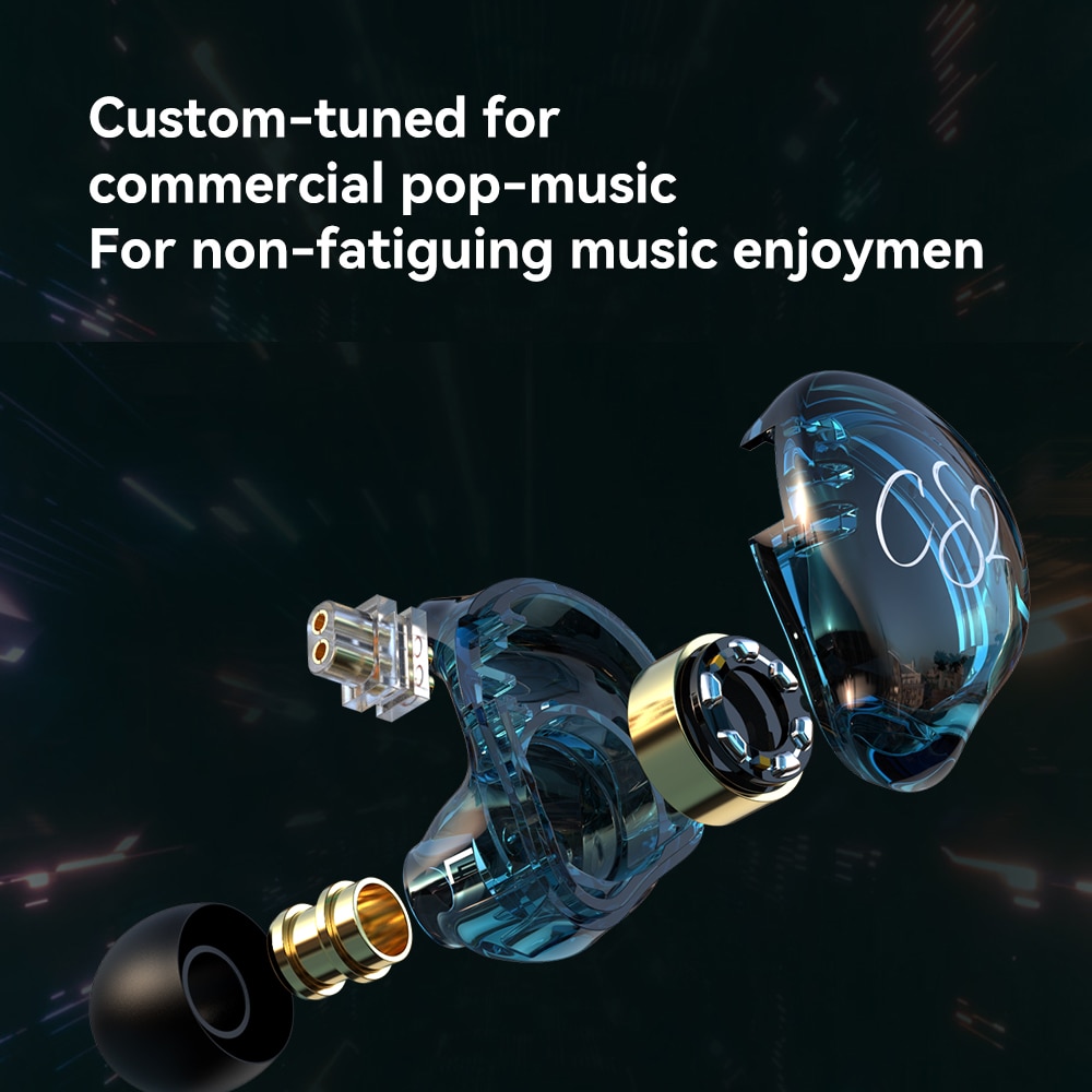 Trn - cs2 dynamic in-ear-kopfhörer, hifi-musik, sport-iem-ohrhörer, headset mit abnehmbarem kabel , 2- pin-kabel, trn-  mt1 v90 st1 cs1 edx pro