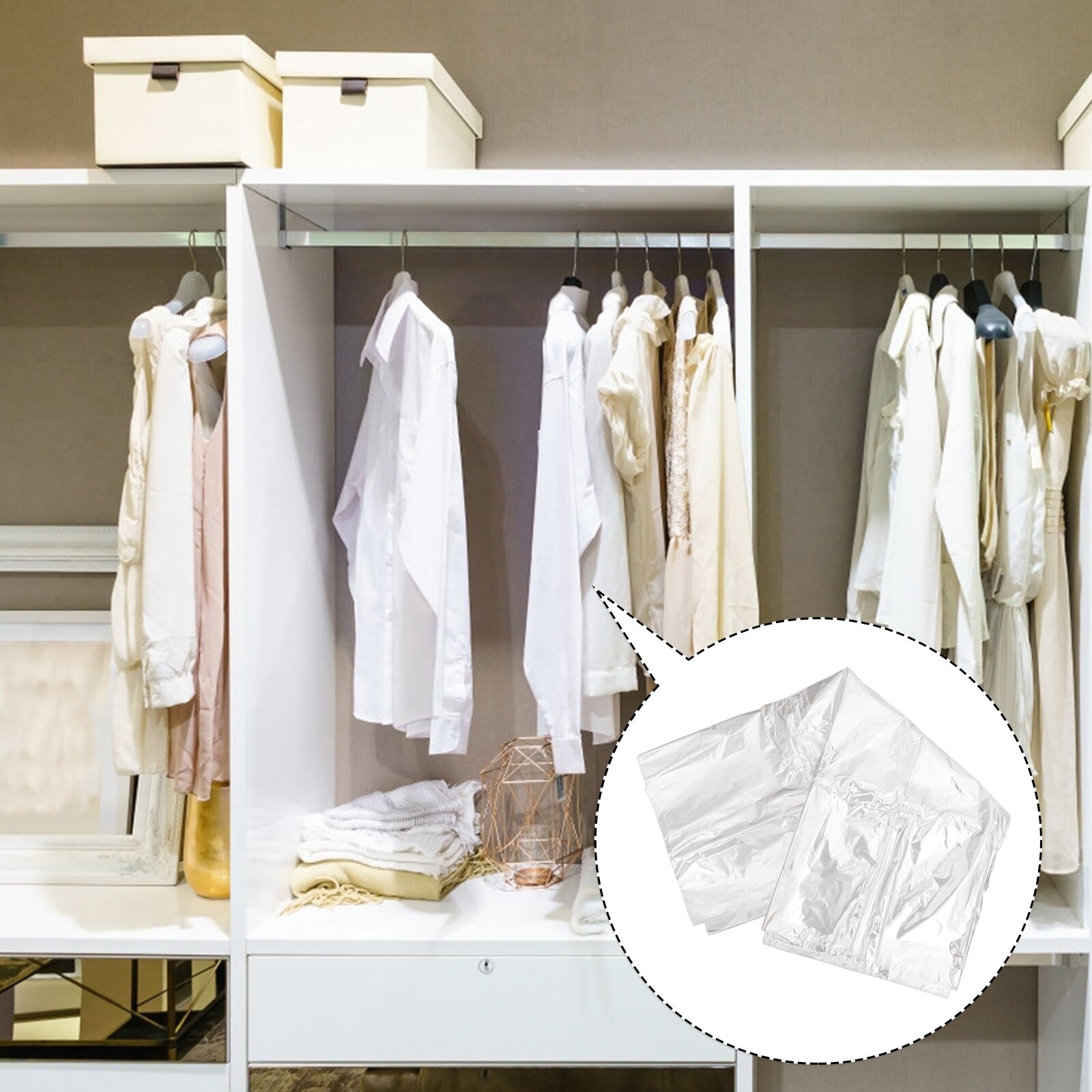 Sacs à vêtements en plastique transparent, 50 pièces 60x90cm, housse anti-poussière pour vêtements, sacs de rangement jetables pour la maison, boutique en plein air