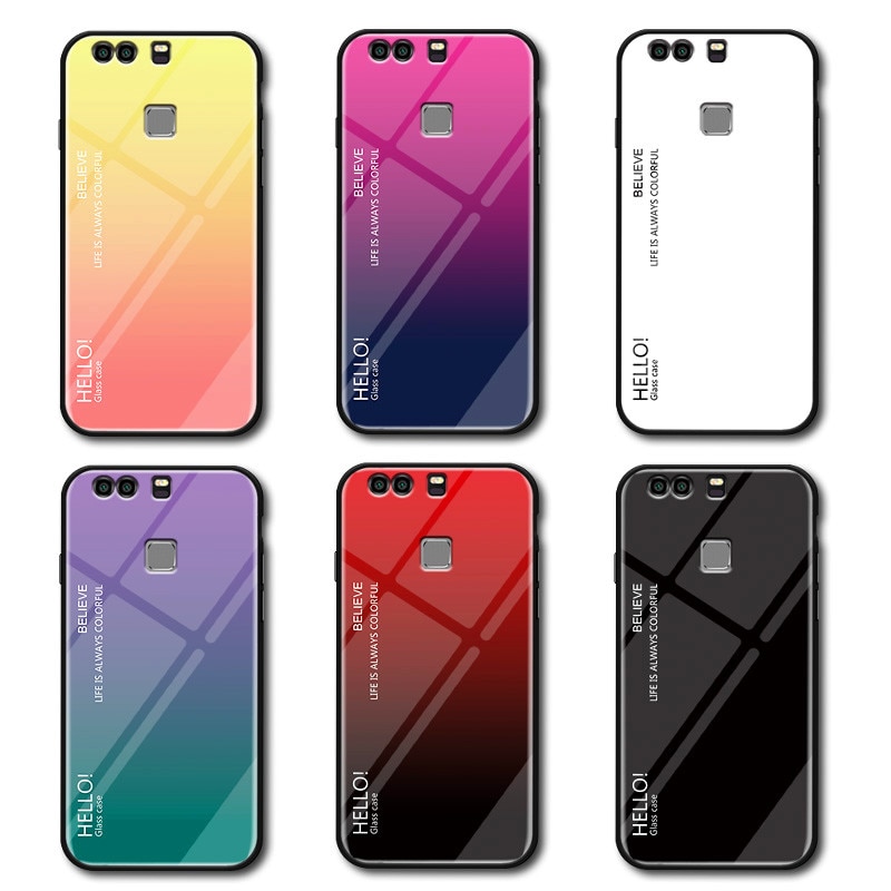 Huawei P 9 Plus Case Gradient Aurora Tempered Glass Back Cover Phone Case for Ascend P9 EVA L19 L09 P9Plus VIE-L09 VIE-L19