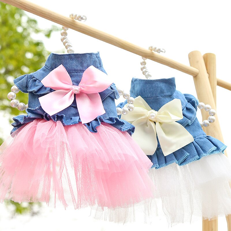 Falda vaquera a la para todas las estaciones, vestido para perro pequeño y mediano, disfraz rosa y blanco para perro, cachorro, gato, ropa de para fotos