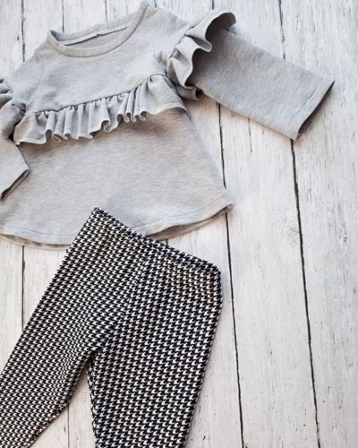 Bambino del bambino Bambini vestiti Del Bambino Della Ragazza Ruffle manica lunga Magliette e camicette + plaid Pantaloni Leggings + fascia per capelli 3 pz Outfits Vestiti set