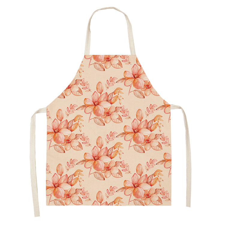Bloemen Print Katoen Linnen Schort Keuken Vrouwen Bakken Taille Bib Thuis Koken Korte Mouwloze Overgooier 55x68cm: style 7 / 55x68cm