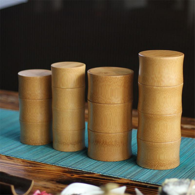 Natural Bamboo Tea Can Tea Canister Storage Boxes Travel Sealed Portable Tea Coffee Container Small Jar Caddy Organizer