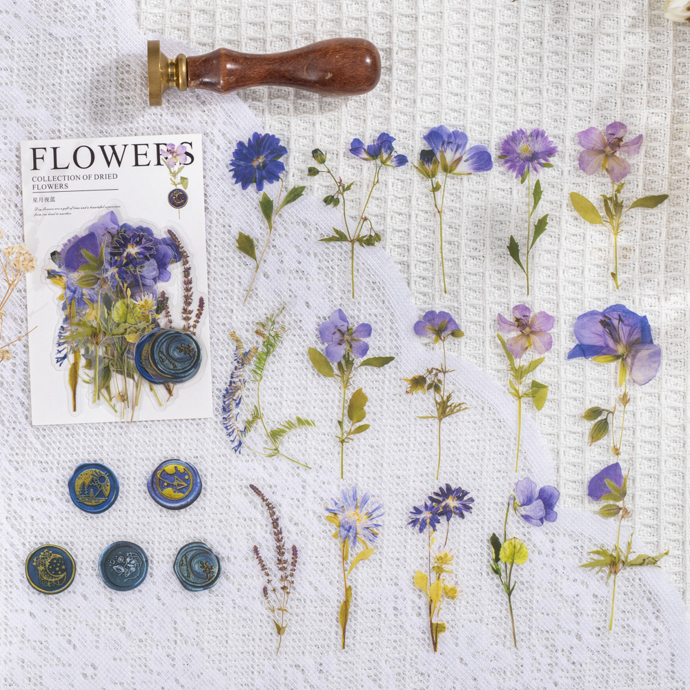40 pcs/pack Vintage Dried flower Leaf specimen Stickers aesthetic Creativity Decor Junk Journal Scrapbooking Material Supplies: VIOLET/紫罗兰