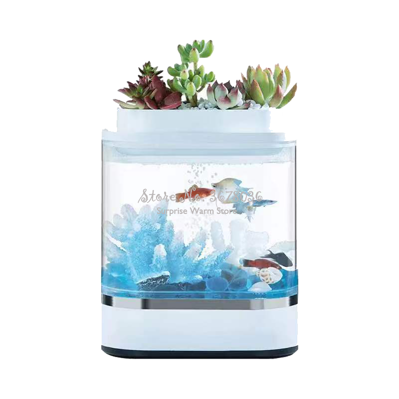 Acuario pequeño de acrílico para oficina, cuenco pequeño con 7 colores de decoloración, inteligente, táctil, poco ruido, barato