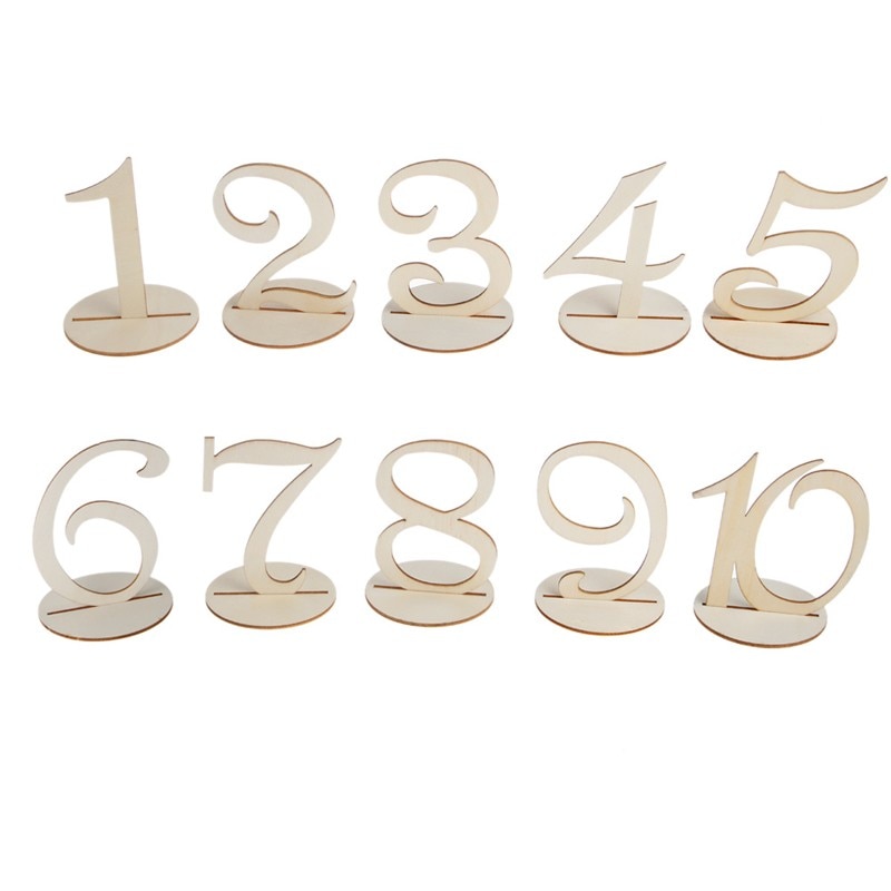 10pc 1-20 Wooden Table Numbers Set with Base Birthday Wedding Party Decor