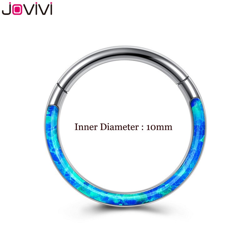 Jovivi Rvs 16G Twist Scharnierende Clicker Neus Septum Ring Synthetische Opal Hoop Wenkbrauw Lip Oor Ringen Body Piercing sieraden: Dark Blue 10mm