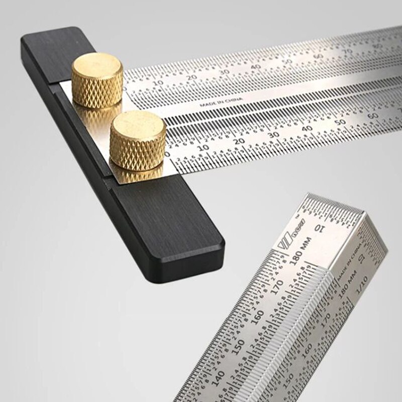 Scale Ruler T-Type Hole Ruler Stainless Woodworking Scribing Mark Line Gauge Drawing Carpenter Measuring Tool