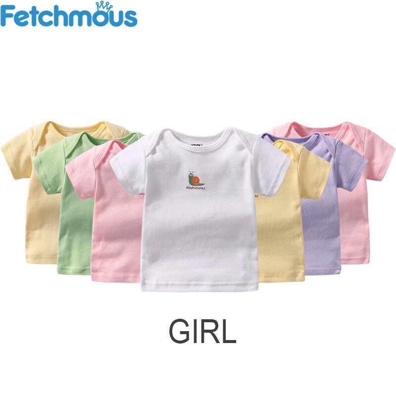 Conjunto de 7 peças de camisa para recém-nascido, roupas infantis fofas 100% algodão para meninos e meninas, manga curta de verão, 0-6m: DR0054-girl