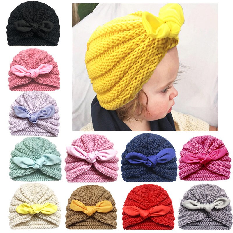 Gorro turbante con Orejas de conejo para niña bebé, turbante, gorro tejido de lana lisa, diadema, sombrero para niño, diadema, gorro para niño, gorro, gorro para chico, niños