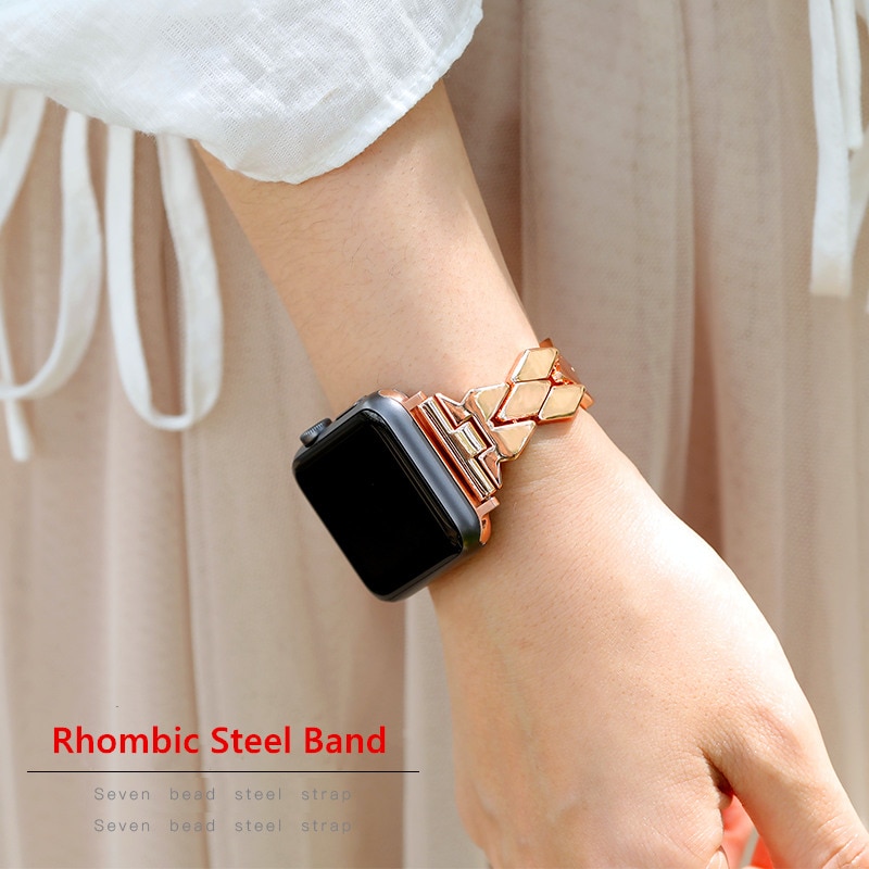 Bracelet en acier inoxydable pour Bracelet de montre pomme 38mm 42mm iWatch 4 bandes 44mm 40 mm Bracelet de ceinture en métal rhombique montre Apple 5 4 3 2 1