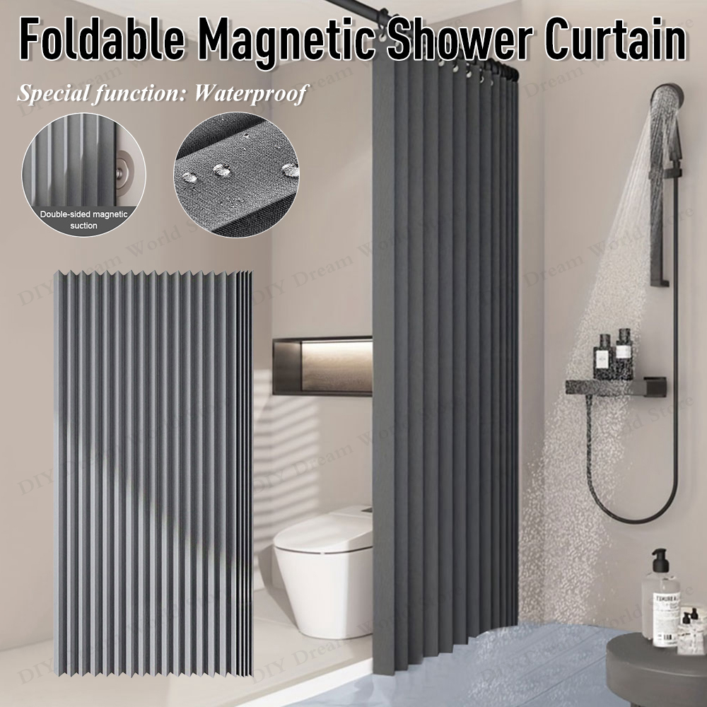 Cortina de ducha magnética plegable, cortina de baño impermeable, divisor de baño de privacidad moderno con 14 ganchos para Baño
