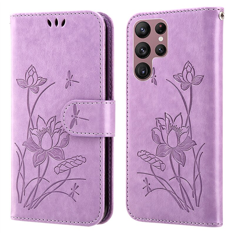 Do Samsung Galaxy S22 Ultra 5G SM-S908U1 Etui na portfel Etui na książki do Samsung s22 s 22 ultra plus tłoczona torba na lotos