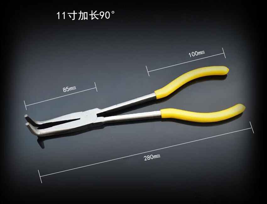 280mm Extra larga pinzas alicate de punta doblada herramientas de reparación manual O en forma de punta de RepairingTool 0/25/45/90 grado curva alicates: 11 inches 90 degrees