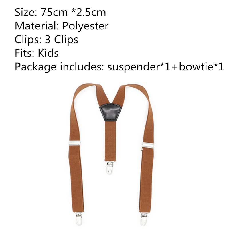 Fan shape leather solid kids event party suspender bow tie set adjustable 2.5cm width kraft paper packed baby