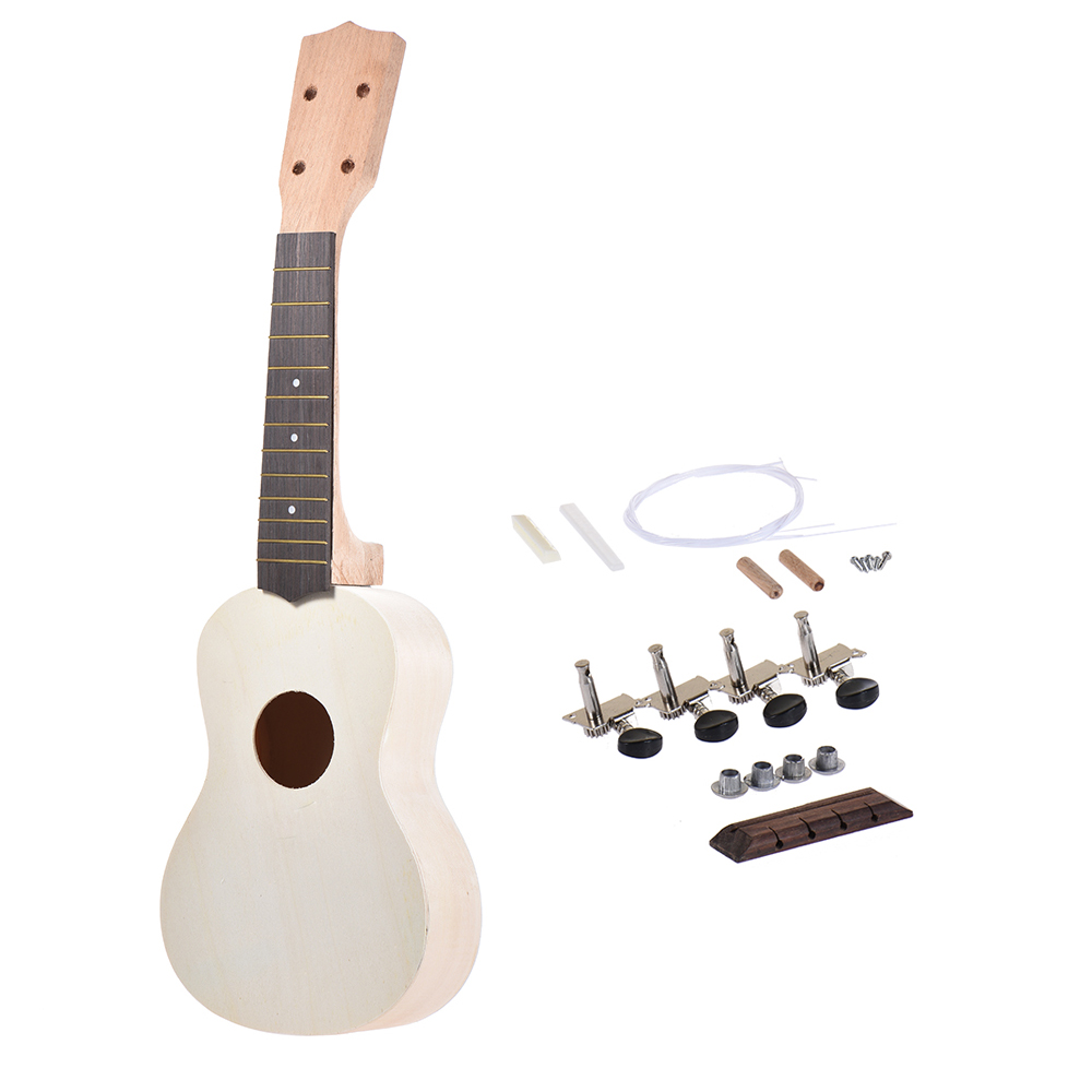21" Ukulele Soprano Ukulele DIY Kit Maple Wood Body Ukelele Rosewood Fingerboard with Pegs String Bridge Nut