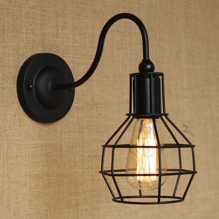 Nordisk loft retro jernbur moderne lysarmatur amerikansk industri vintage lampe kjøkken hengende lamper: Vegglampe b sort