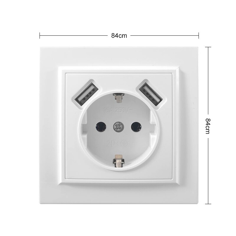 Adaptador de pared eléctrico con doble puerto USB, enchufe de pared eléctrico blanco con toma de tierra, enchufe europeo, enchufe europeo de 2A, EP-19 de carga