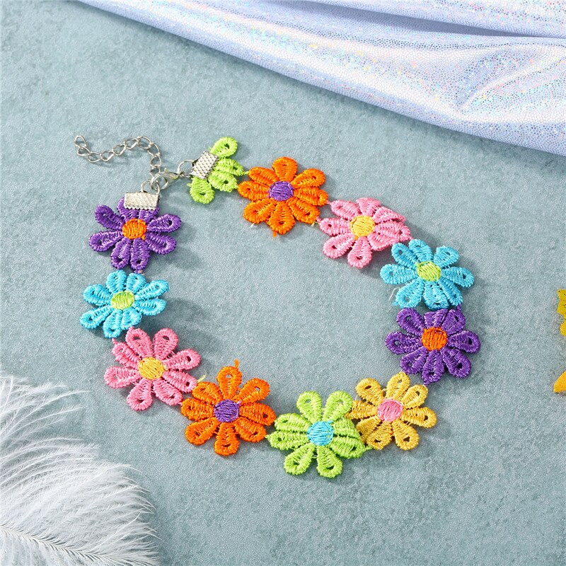 1 paar Korea Neue modisch Sonnenblume Halskette Kurze Halsband Für Frauen Mädchen Einfache Bunte Gänseblümchen Blume Kragen Partei Schmuck N82: bunt Blume