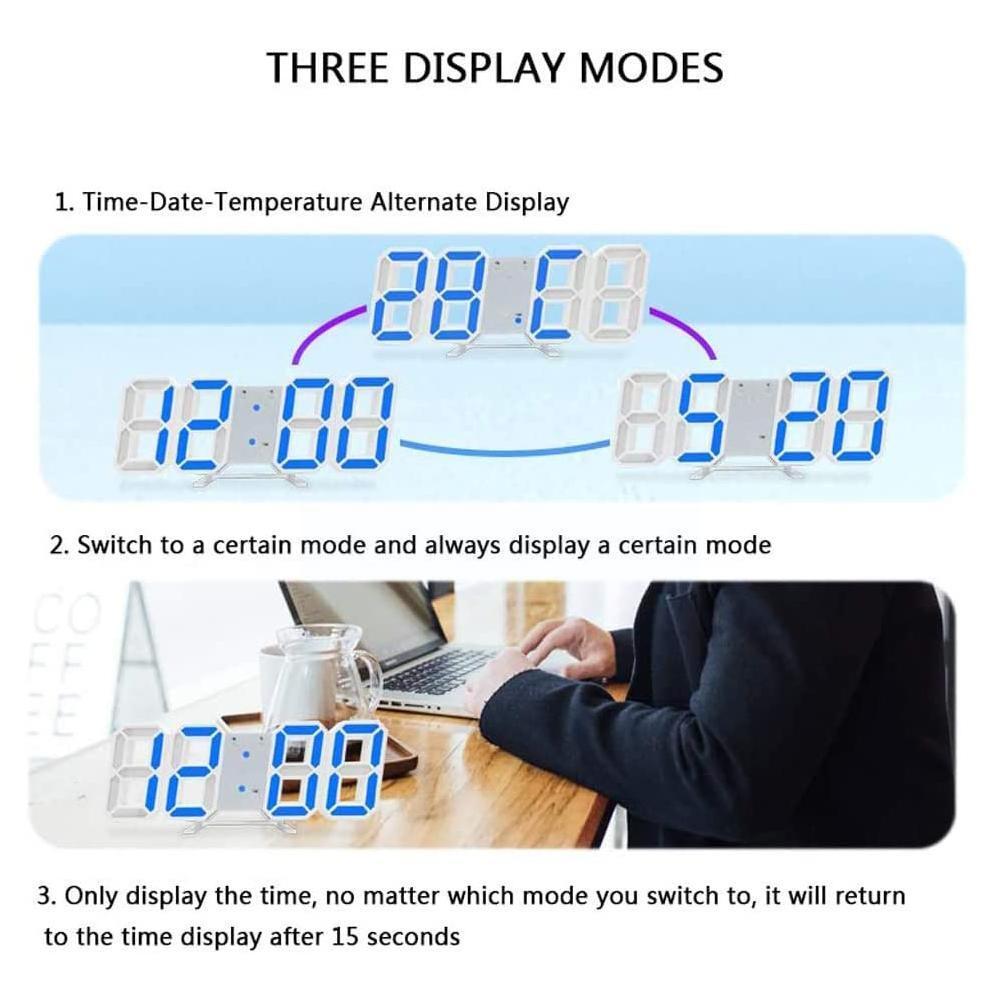 Reloj de pared grande 3D moderno, Digital, Led, Usb, electrónico, de mesa, de escritorio, luminoso