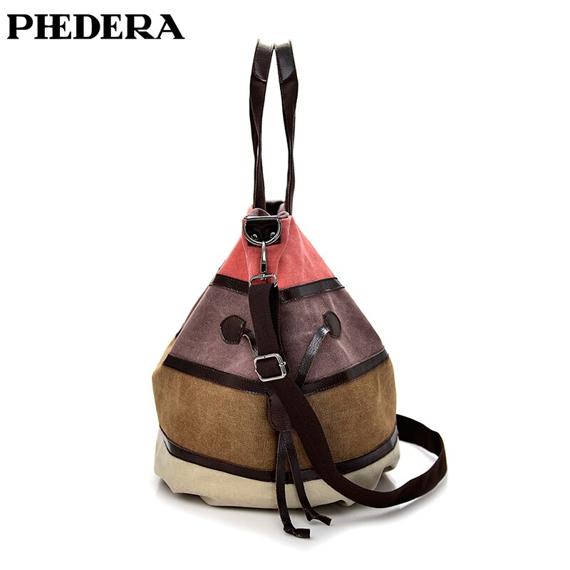 PHEDERA Patchwork Canvas Vrouwen Schoudertassen Regenboog Roze en Blauw Gestreepte Vrouwelijke Portemonnee Mode Vrouwen Messenger Bag