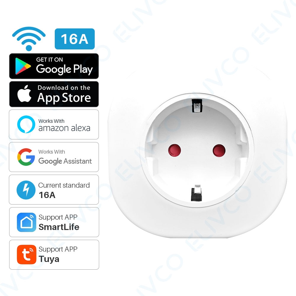 WiFi Smart Plug EU Adapter 16A Tuya APP Remote Voice Control Steckdose Timing Funktion Arbeitet Mit Alexa Google Assistent
