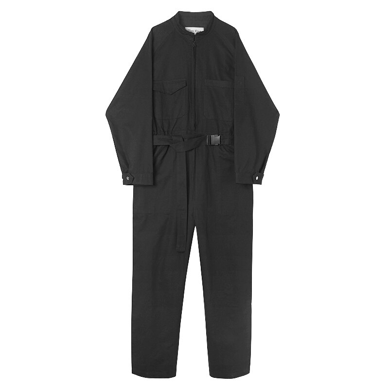 Multi-pocket Jumpsuit Mens Hip Hop One Piece Overalls Spring Autumn Youth Casual Tooling Long Sleeved Trousers: M / Black