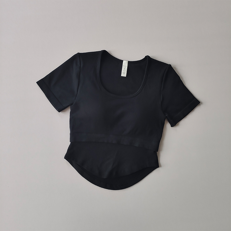 Neue fest Gurt Brust Kissen Yoga Anzug Kurzarm schlank passen Sport oben frauen schnell trocken Lauf schlank Fitness hemd Kleidung: XL / Schwarz
