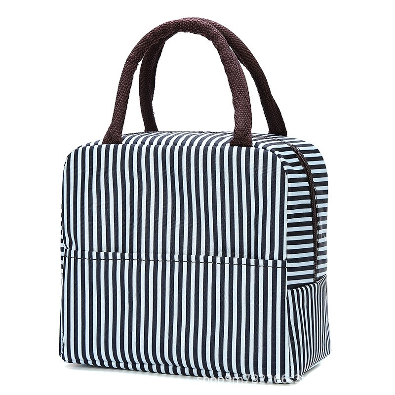 Japanness Aluminium Folie Verdickt und Einfache Hand Durchführung Mittagessen Tasche Oxford Tuch Große Kapazität Mittagessen Tasche Thermische Isolierung: black white stripes