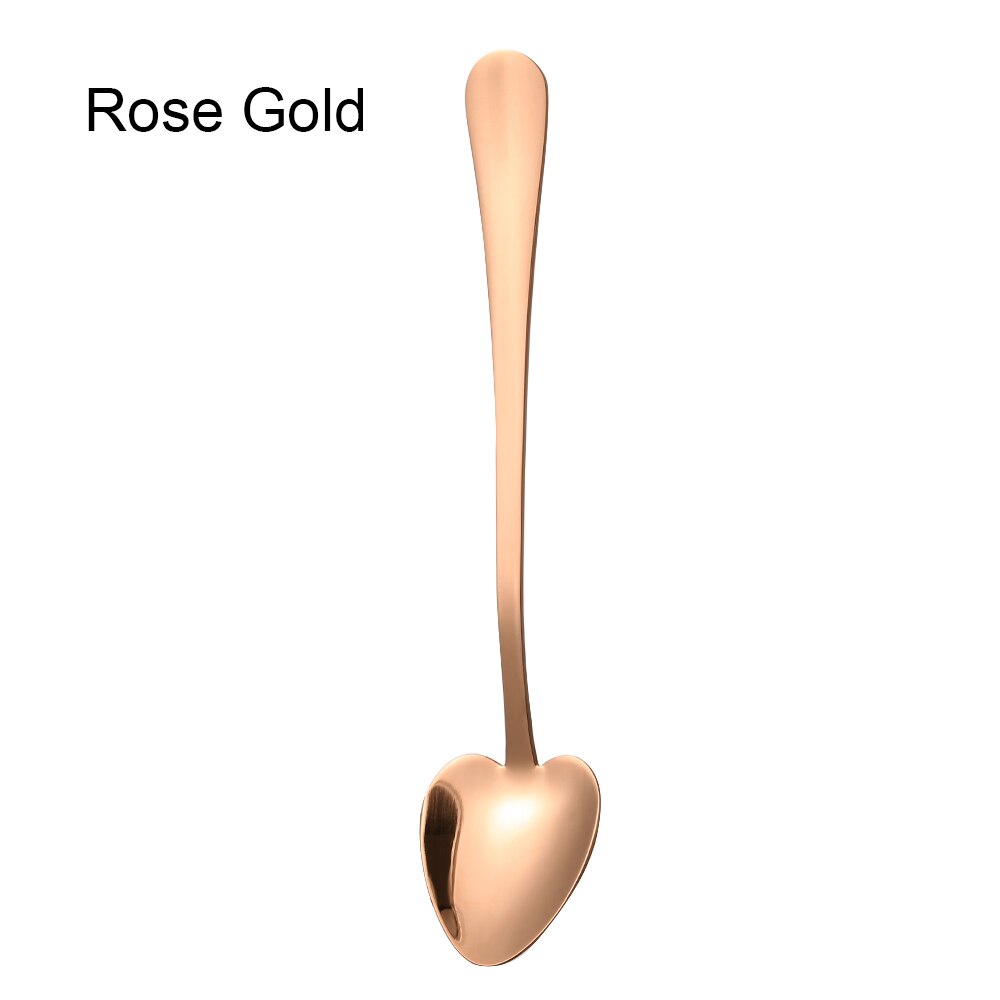 Multicolor Heart Shape Stainless Steel Spoon Small Dessert Tea Coffee Sugar Honey Ice Cream Scoop Kitchen Tableware Flatware: rose gold