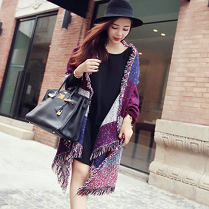 Pashmina de para mujer, bufanda gruesa para invierno, pañuelo a cuadros Reversible, mantón de capa envoltura, manta, Poncho cálido HO950750