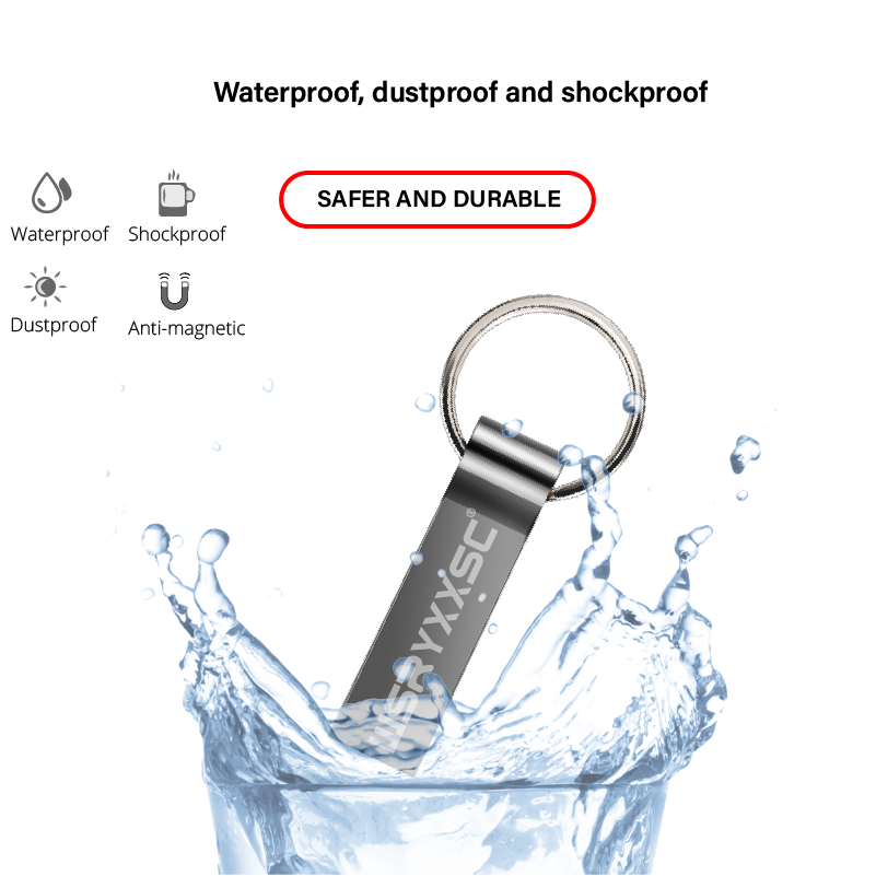 Wsryxxsc Sleutelhanger Usb Flash Drive Waterdicht Metalen Flash Drive 64Gb 32Gb 16Gb 8Gb 4Gb hoge Snelheid Usb Flash Met Adapter