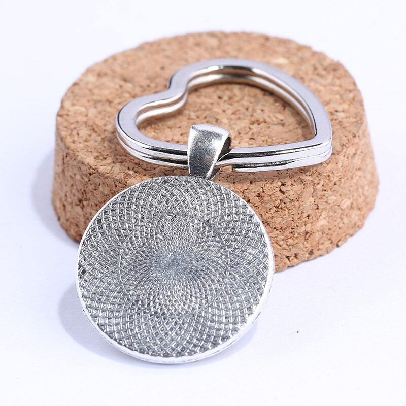 Llavero con forma de corazón de metal para fabricación de joyas, 5 uds., ajuste de 25mm, cabujón, base de ajuste