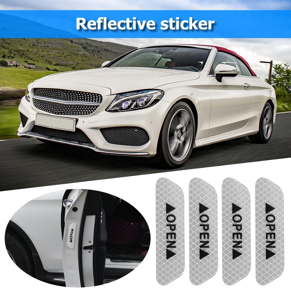 4pcs Car OPEN Reflective Tapes Sticker Auto Door Warning Mark Notice CRV Reflector Strip Reflectant Luminous Reflex Safet