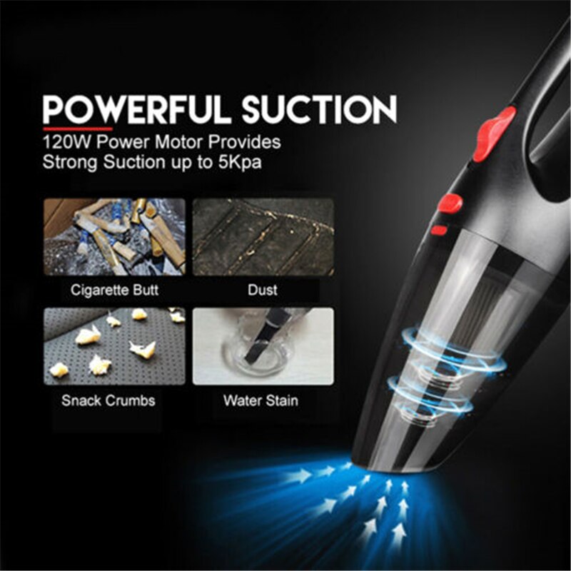 12V 120W Portable HandHeld Car Vacuum Cleaner Wet Dry Cordless Car Plug 5000PA Suction power For Home Car Use