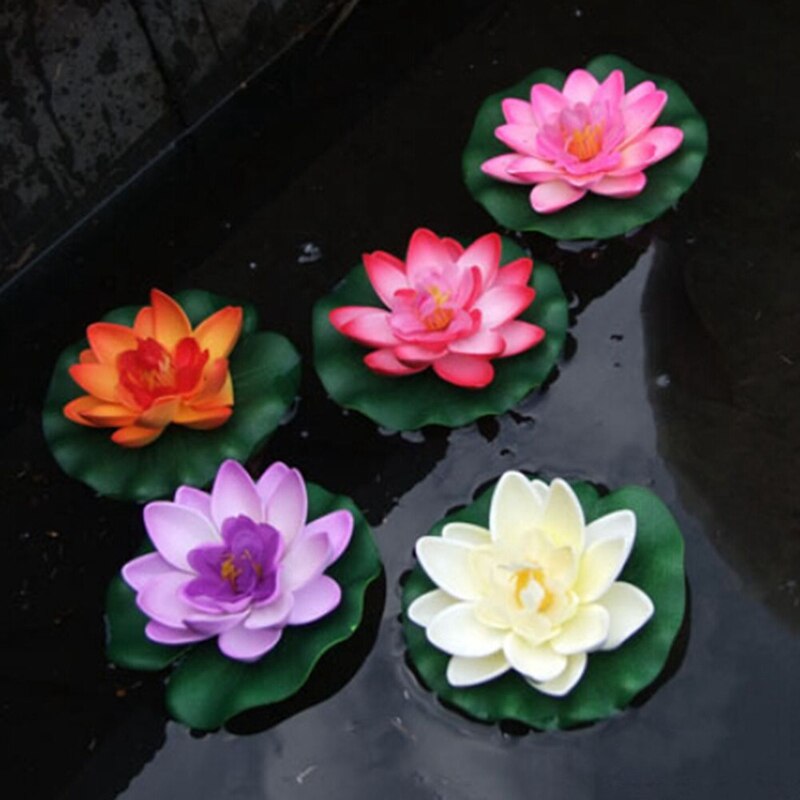 5Pcs Kunstmatige Drijvende Waterlelie Eva Lotus Bloem Vijver Decor 10Cm Rood Geel Blauw Roze Licht Roze Zwembad simulatie Lotus