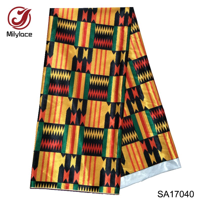 Latest Digital print Satin material African wax fabric multi color style nigerian satin fabric for garment SA17042