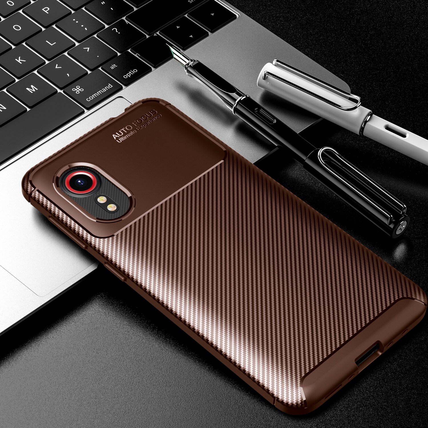 Case Voor Galaxy Xcover 5 Carbon Fiber Shockproof Soft Tpu Armor Cover Voor Samsung Galaxy Xcover5 SM-G525F: Brown